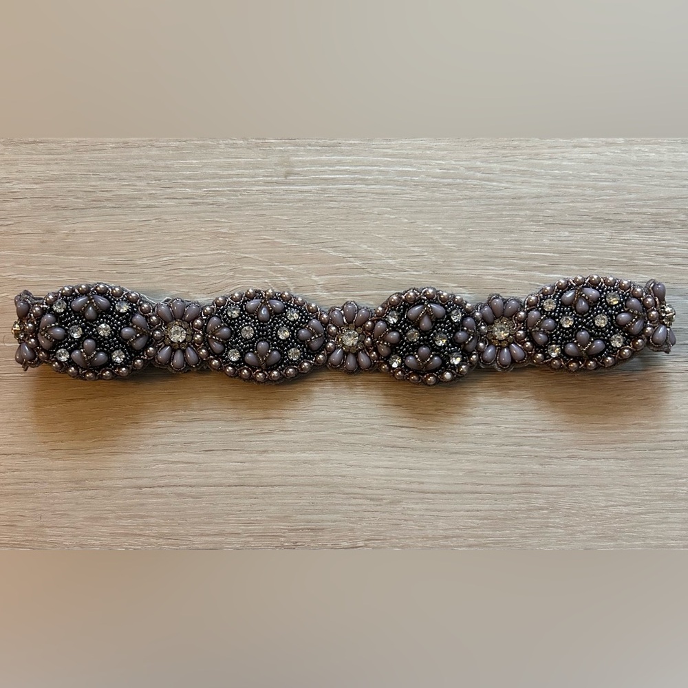 Beaded Floral Embellished Belt - Mauve and Silver Detail